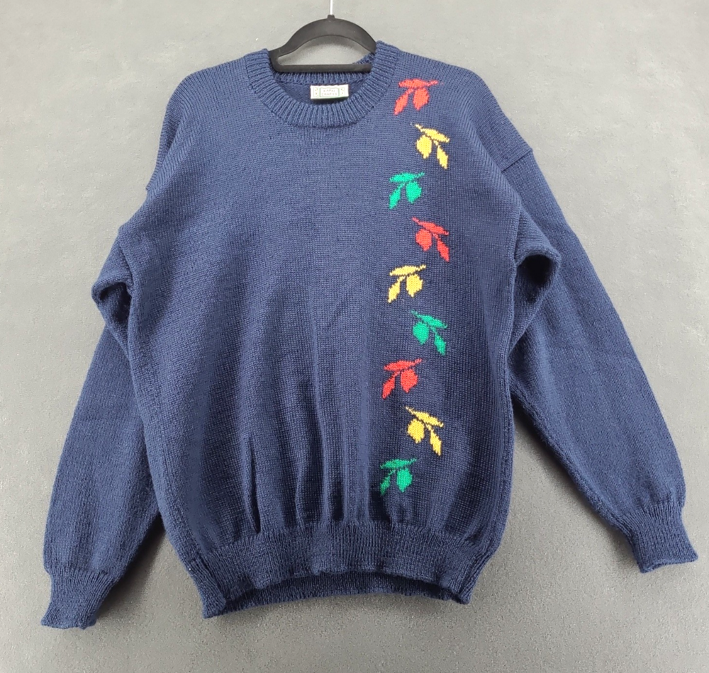 VTG Kapai Crafts Sweater Mens L Navy Pure New Wool Made in New Zealand 80s 90s